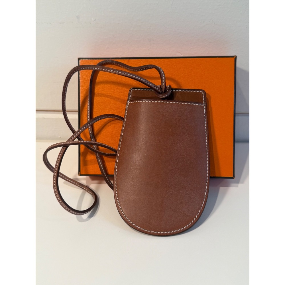 Hermes In-the-Loop Phone Holder Brown Leather Neck Strap Case Made‎ in France